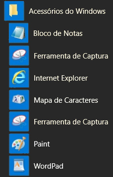 Lista de acessórios do Windows