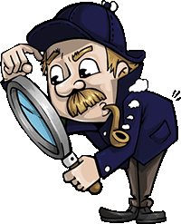 ilustração de um detetive pesquisando com uma lupa