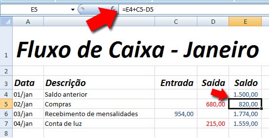 O que faz o Excel - Fluxo de Caixa