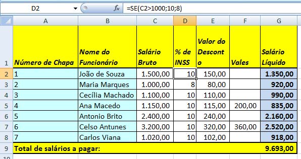 O que faz o Excel - Folha de Pagamento