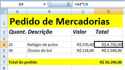 O que faz o Excel - Pedido de Mercadorias