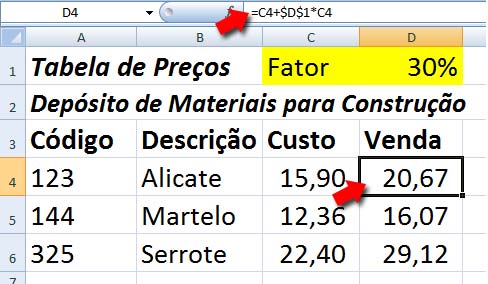 O que faz o Excel - Tabela de Preços 1