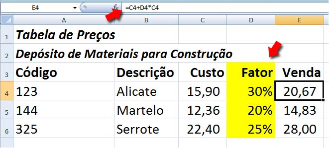 O que faz o Excel - Tabela de Preços 2